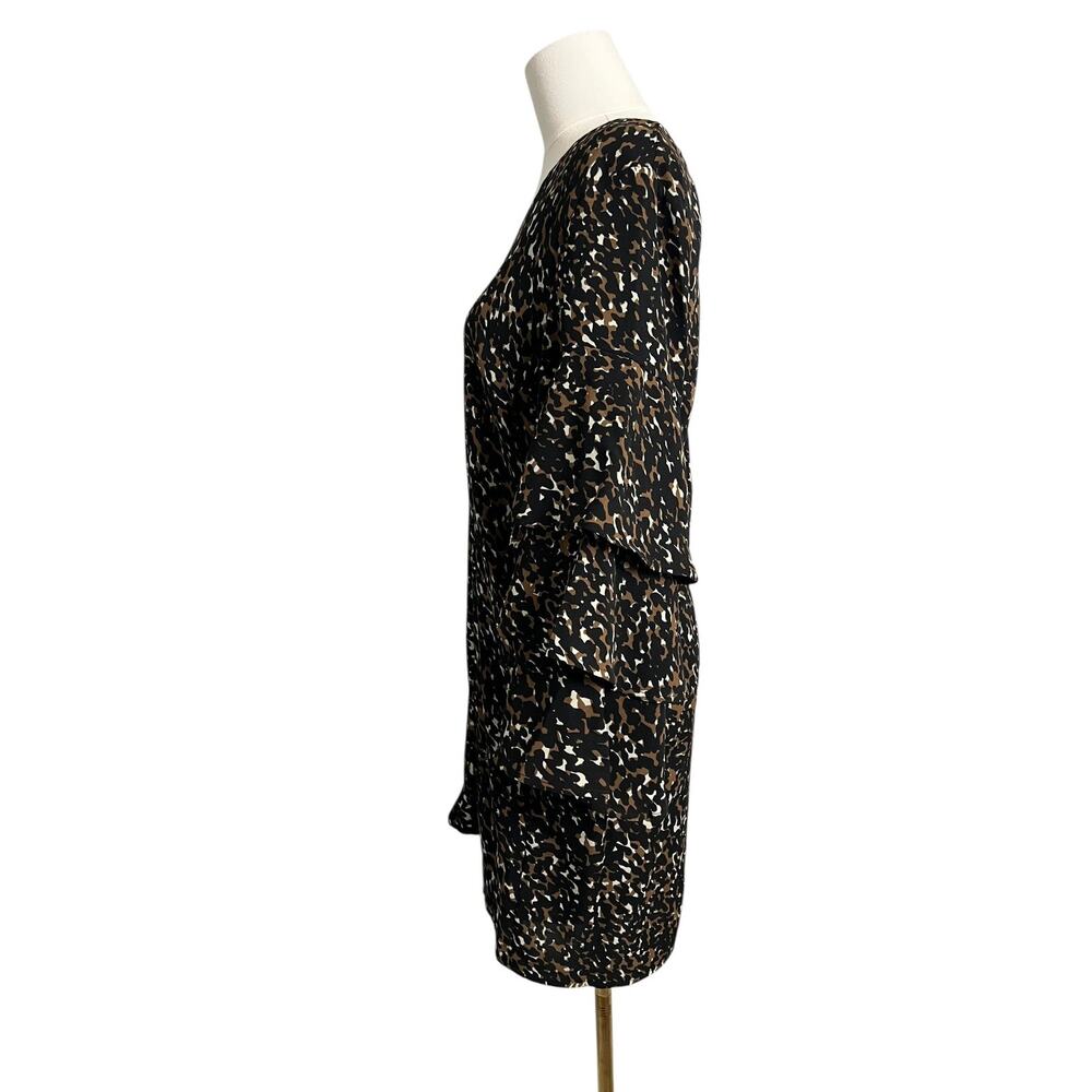 Mud Pie Shift Dress Womens Small Black Animal Print Ruffle Bell Sleeve - Picture 3 of 7